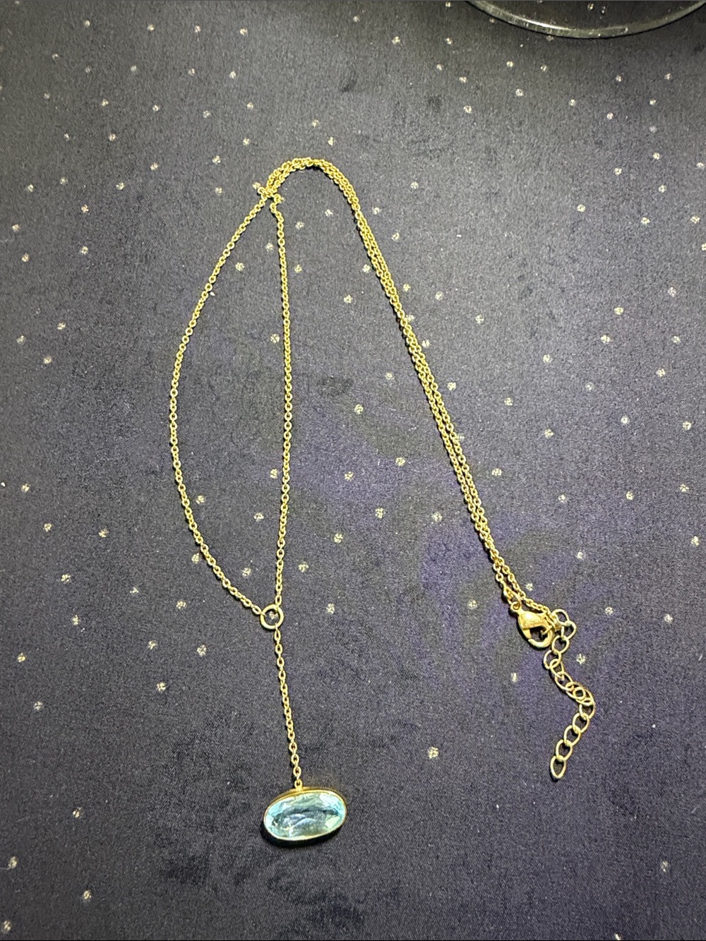 Gold tone Chain Necklace with Aqua Blue Pendant
